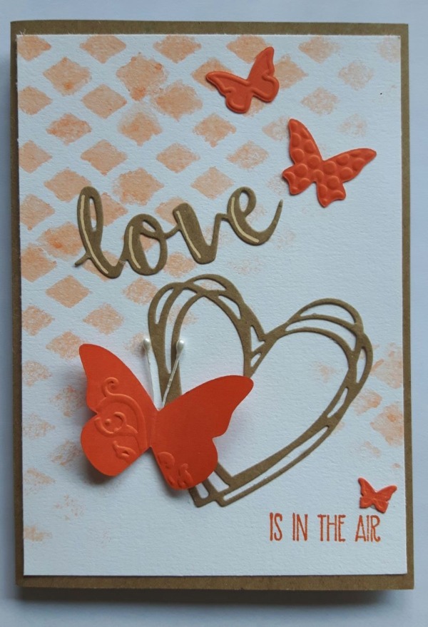Handgemaakte wenskaart Love is in the air