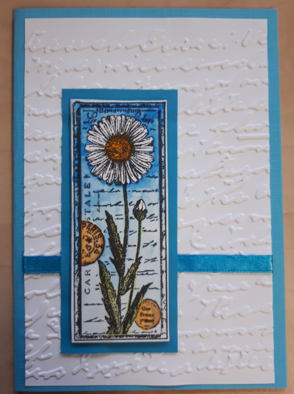 Handgemaakte wenskaart Blauw met bloem